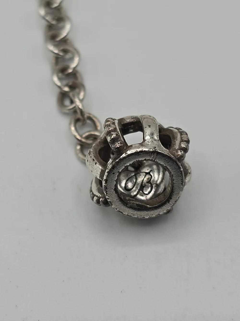 Brighton Silver Tone Snake Chain Necklace Heart Clasp w/B Charm 16-18